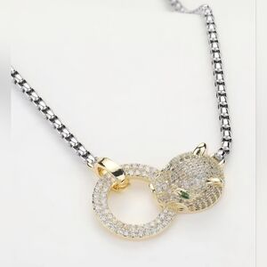 14K Plated CZ Pave Leopard Panther Head Necklace